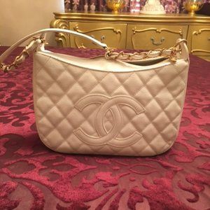 CHANEL Caviar Timeless White Hobo